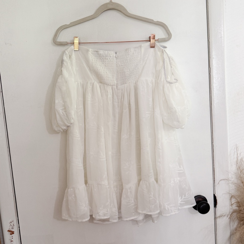 Lulus NWOT Cutest Icon White Embroidered Off-the-Shoulder Mini Dress - Picture 9 of 12